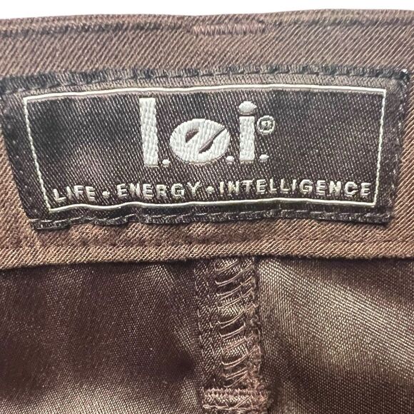 l.e.i. Brown Flare Pants Satin Belt Size 9 Y2K Vintage Fall Layering Retro - Picture 3 of 11